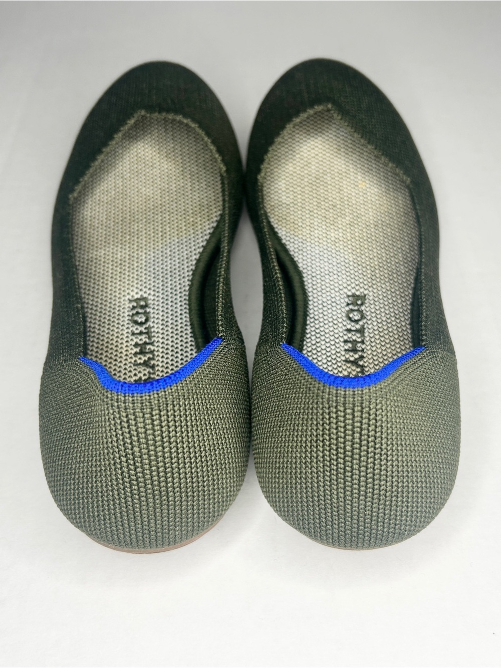 Rothy's Olive/Army Green the Daily Ballet Flat with Blue Trim - Picture 5 of 9
